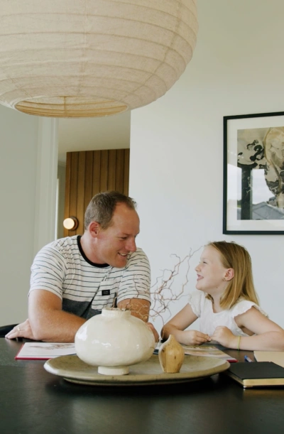 Father and daughter talking happily